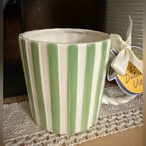 Sunday Morning Ceramics Green and White Striped Mug